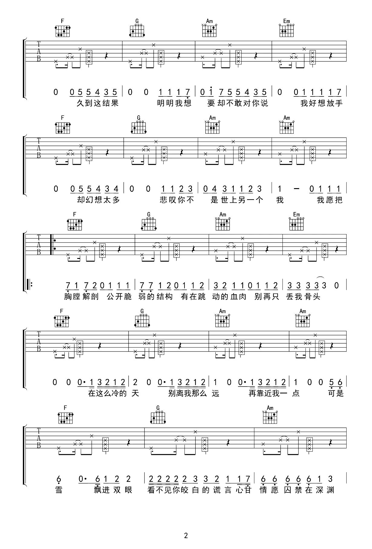 雪Distance吉他谱_C调弹唱谱_吉他演示视频第2张