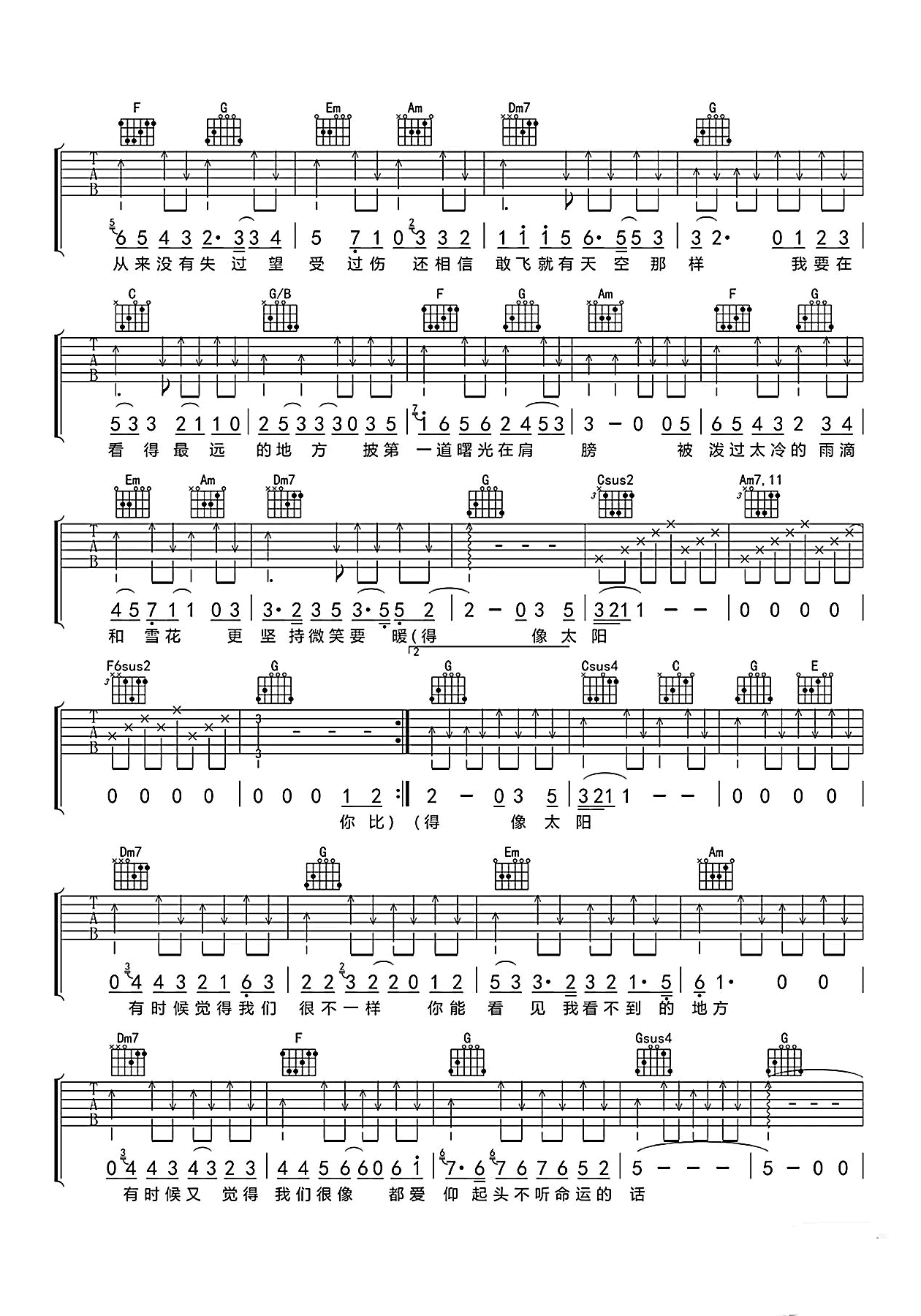 看得最远的地方吉他谱_毛不易_C调弹唱六线谱第2张