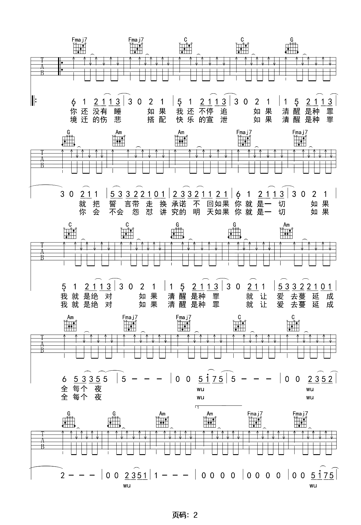 带我去找夜生活吉他谱_告五人_C调原版_弹唱六线谱第2张