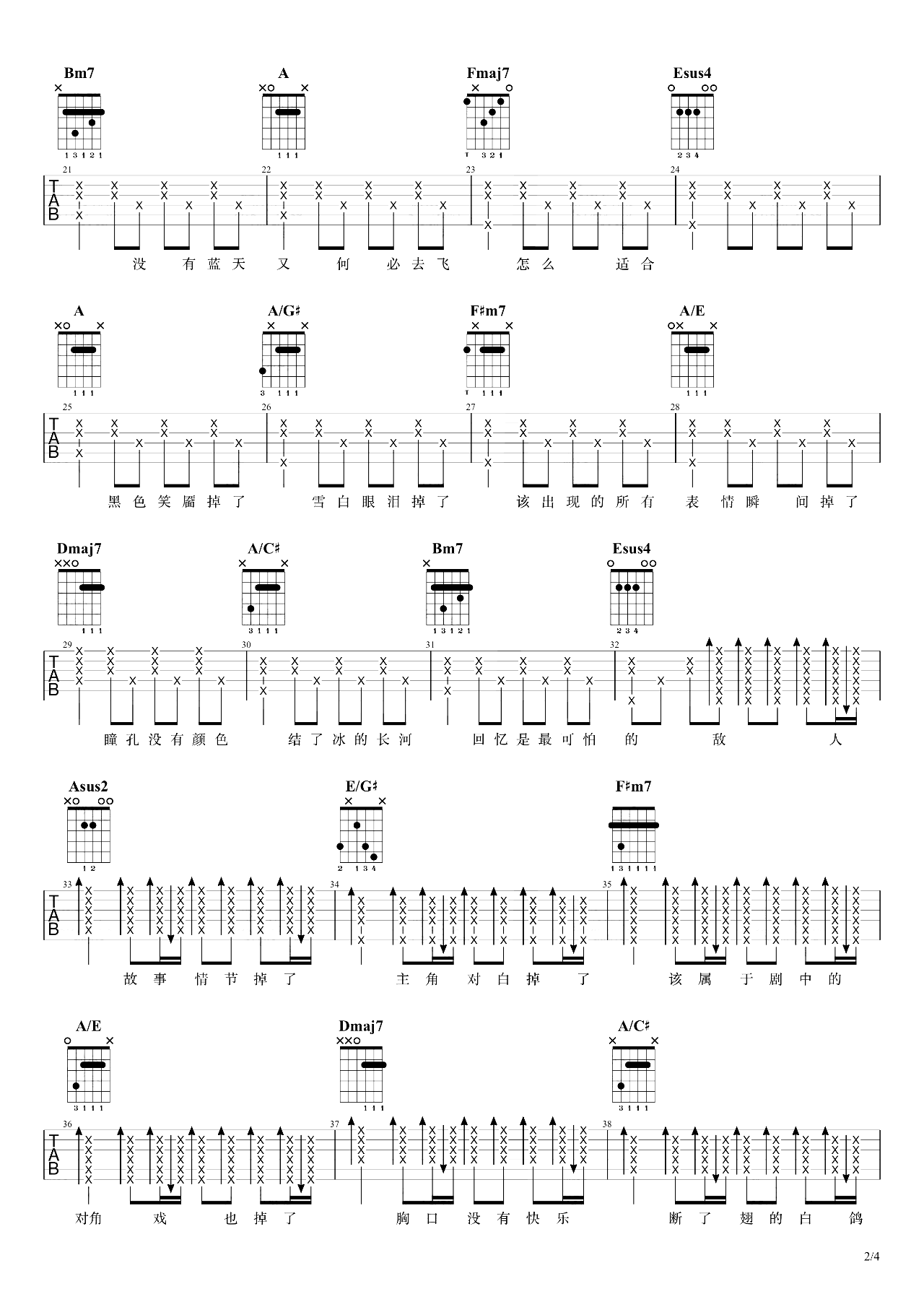 掉了吉他谱_张惠妹_和弦分析_弹唱六线谱第2张