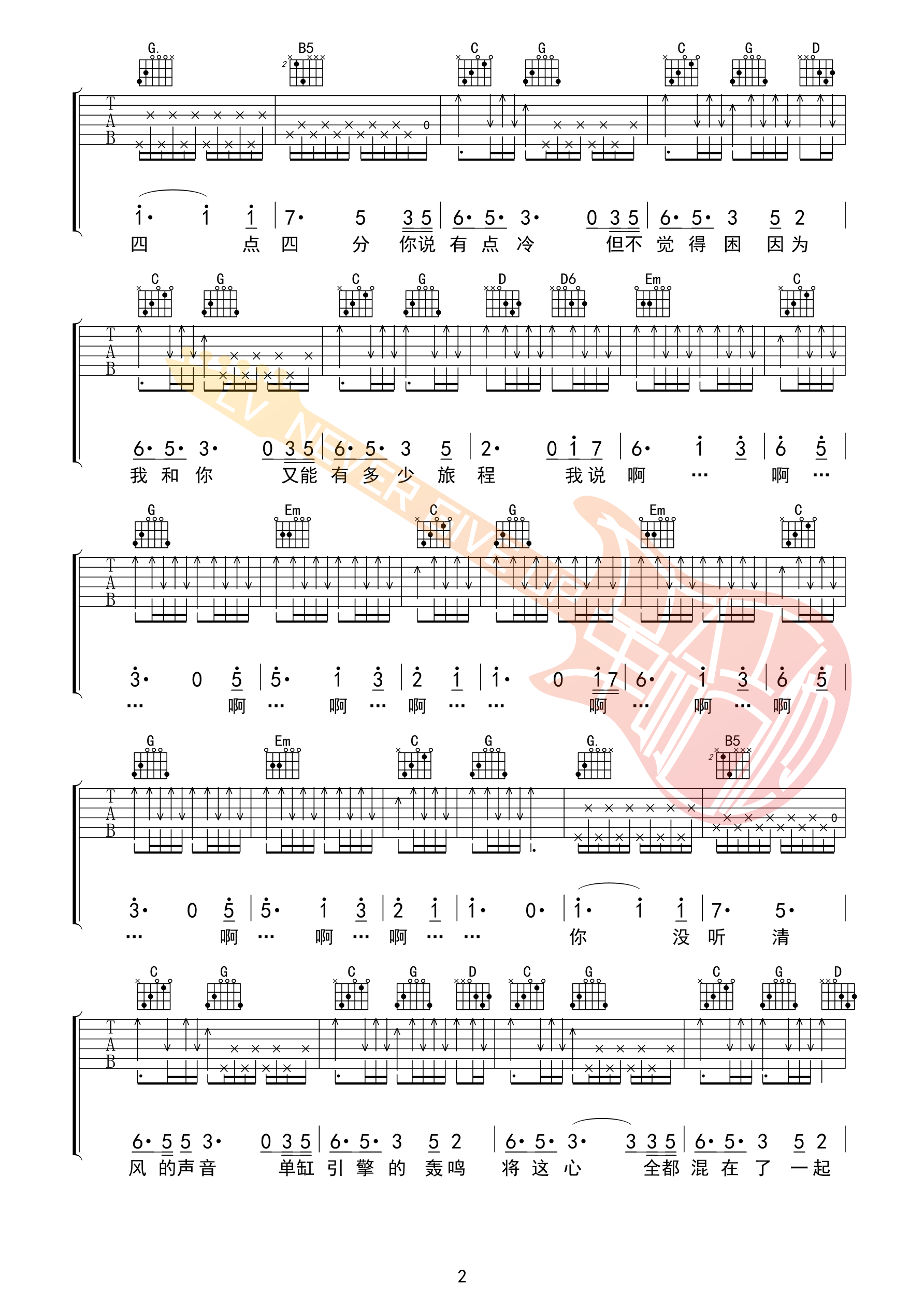 痛仰乐队《无法离地的飞行》吉他谱第2张