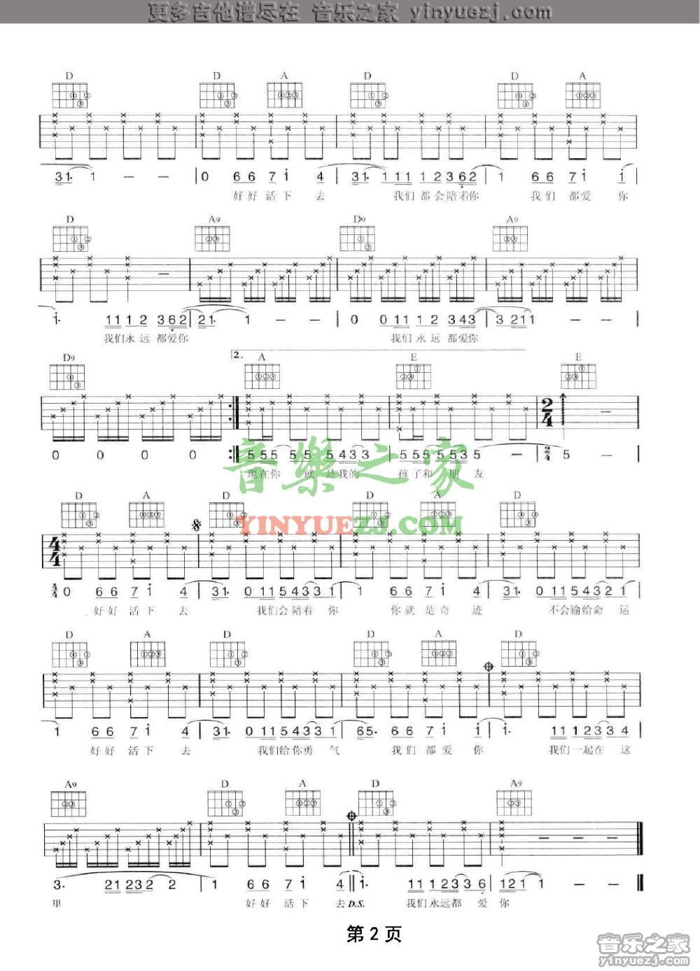 陶喆《好好活下去》吉他谱 - 完整版第2张