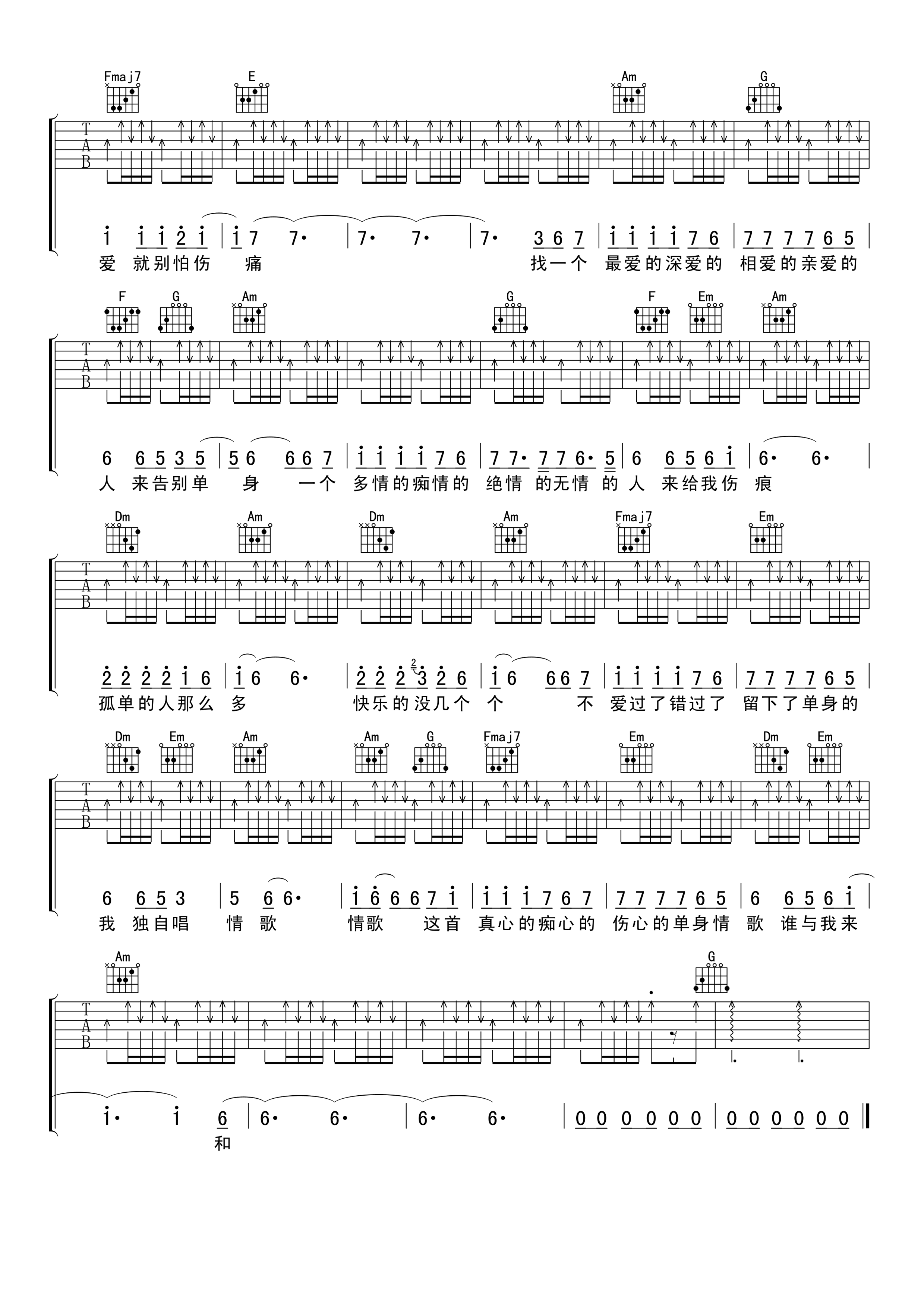 林志炫《单身情歌》吉他谱 - 推荐版本第2张