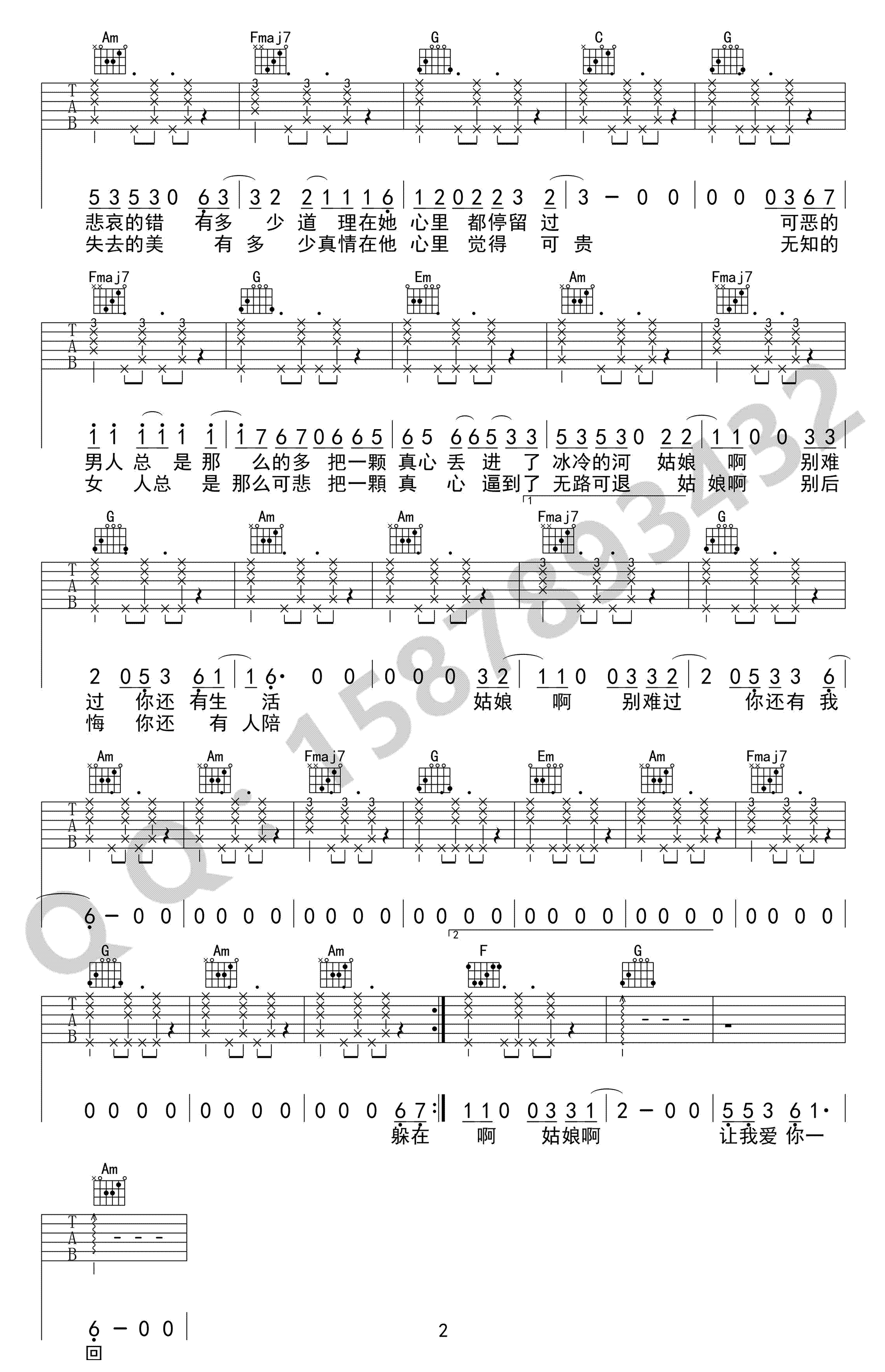 赵烁《姑娘啊》吉他谱 - 巍小琪编配第2张