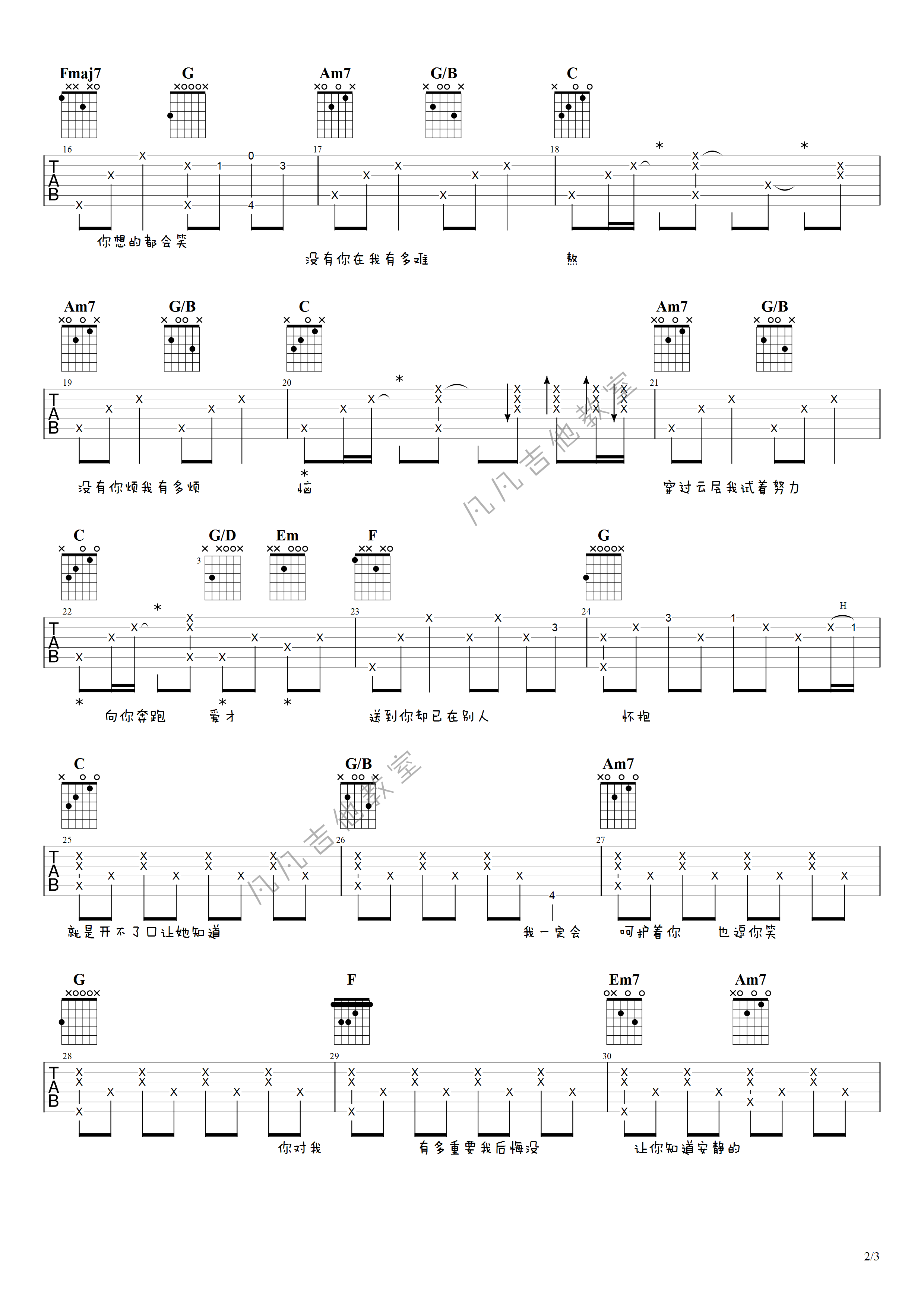 周杰伦《开不了口》吉他谱 - 非常多人都在弹的版本第2张