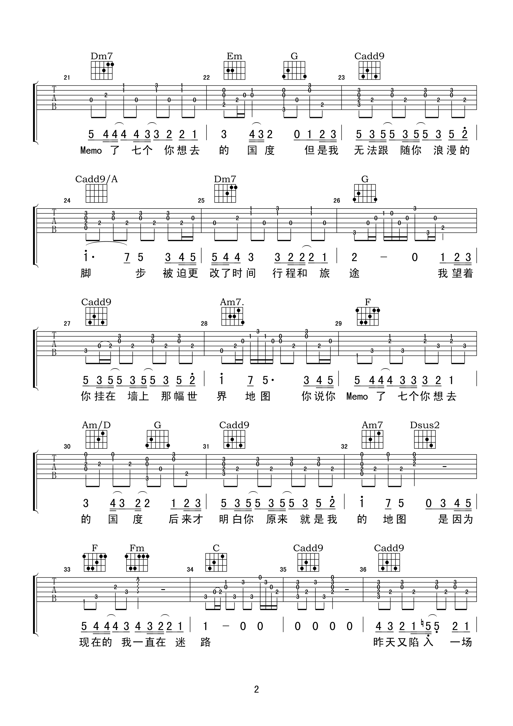 黄淑惠《地图》吉他谱 - 小编推荐练习第2张