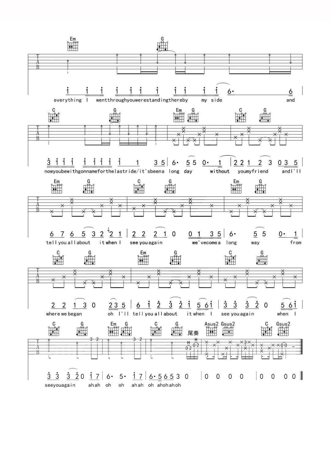 速度与激情《See you again》吉他谱 - 完整版第2张