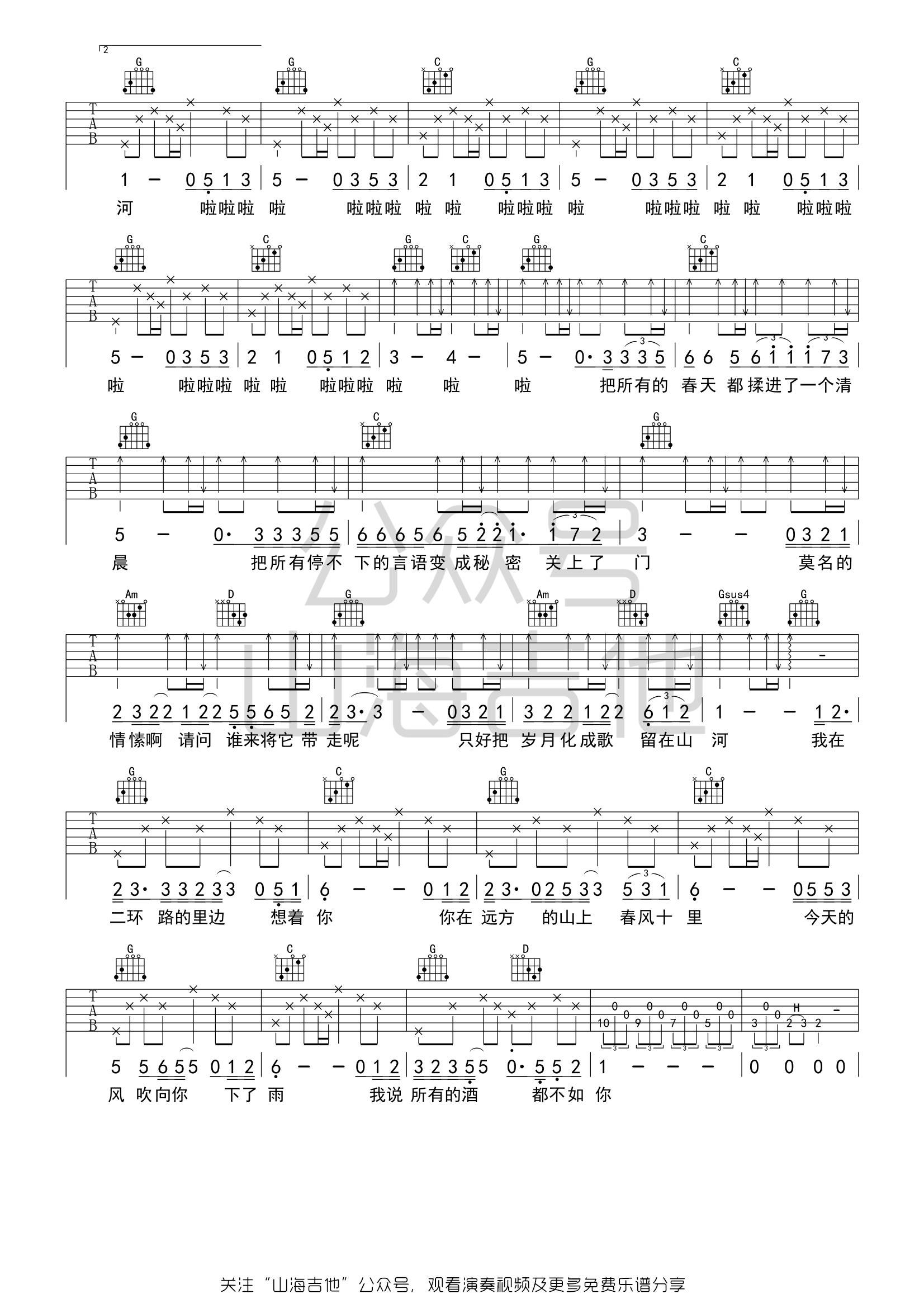 鹿先森乐队《春风十里》吉他谱 - 完整版第2张
