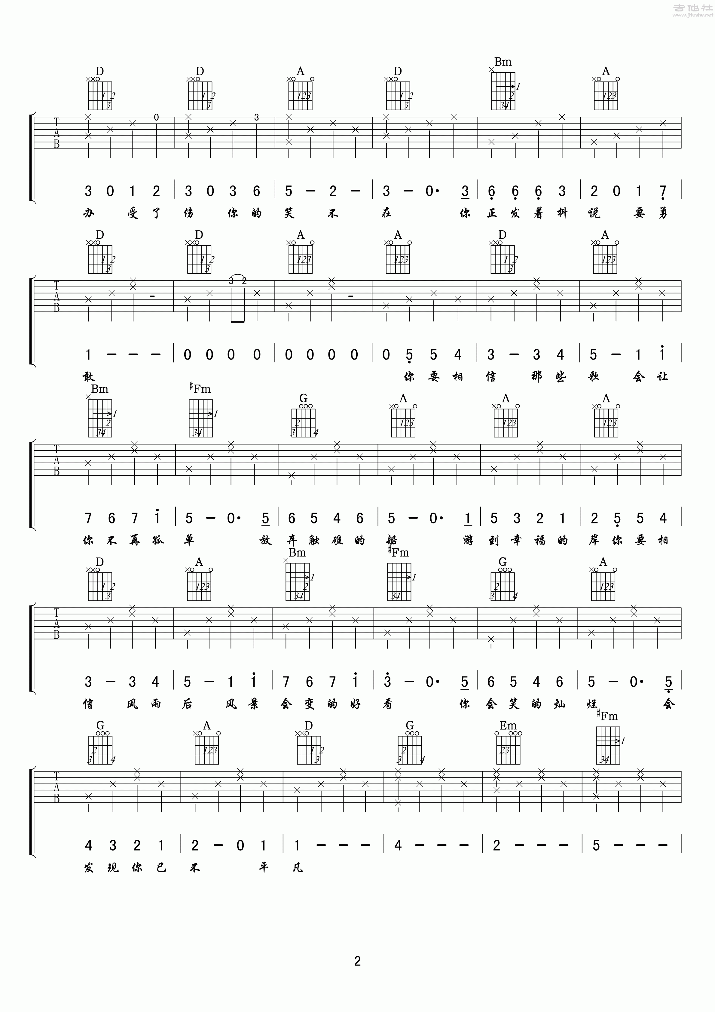 孙子涵《原谅这世界没那么好》吉他谱 - 小编推荐练习第2张