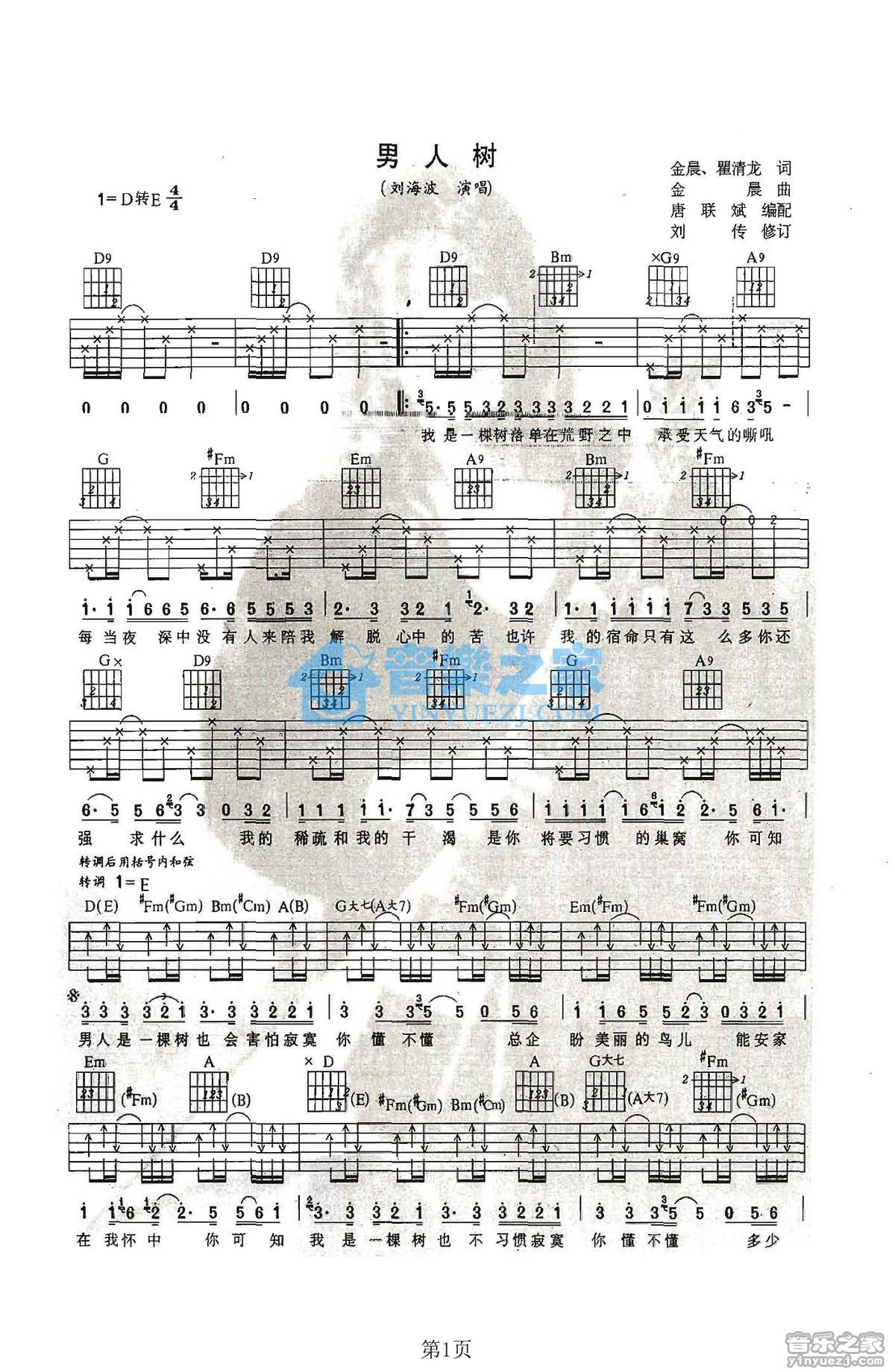 刘海波《男人树》吉他谱 - 非常多人都在弹的版本第1张