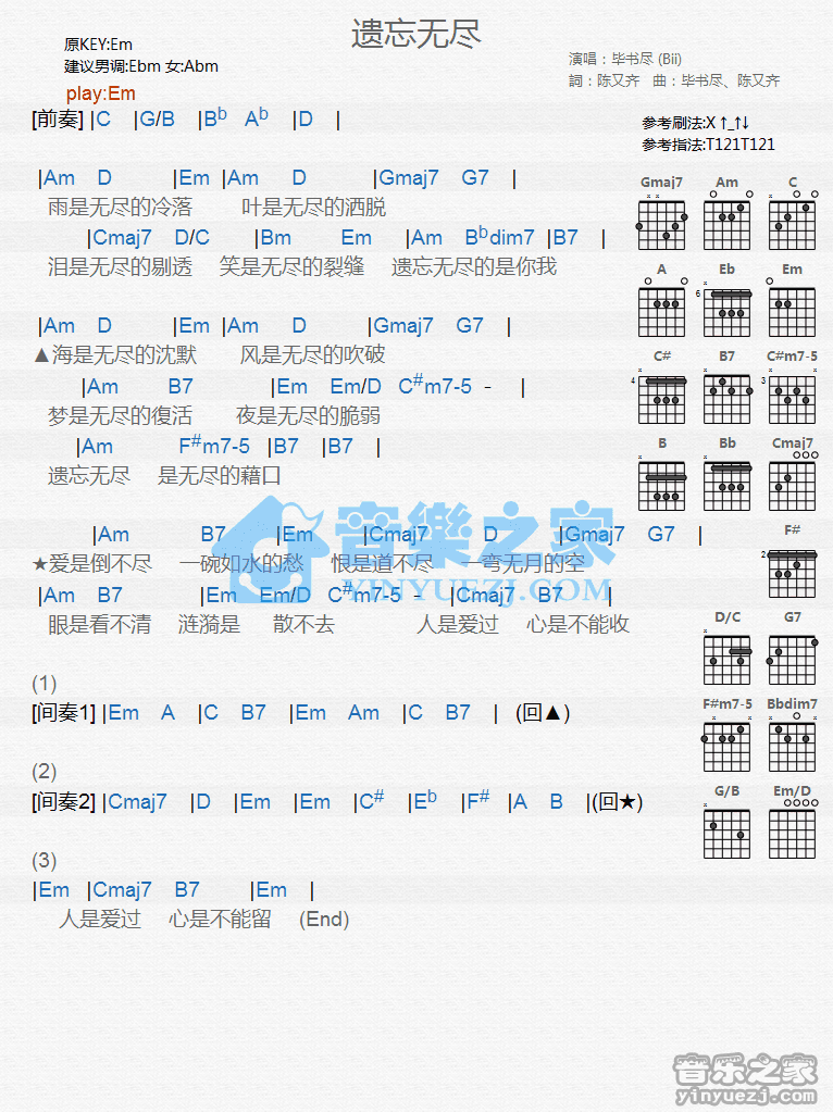 毕书尽《遗忘无尽》吉他谱 - 很多人都在弹的版本第1张