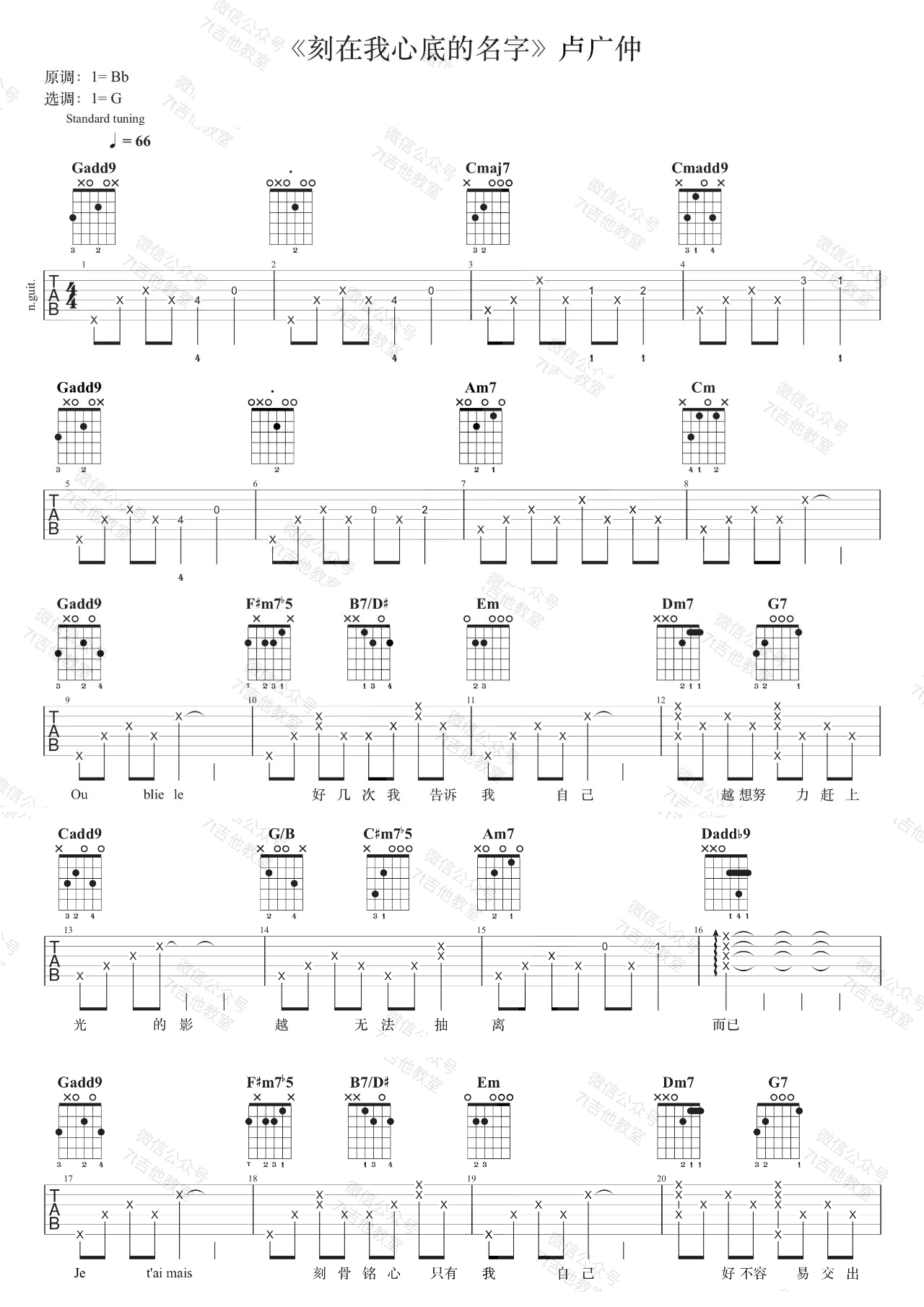 卢广仲《刻在我心底的名字》吉他谱 - 小编推荐练习第1张