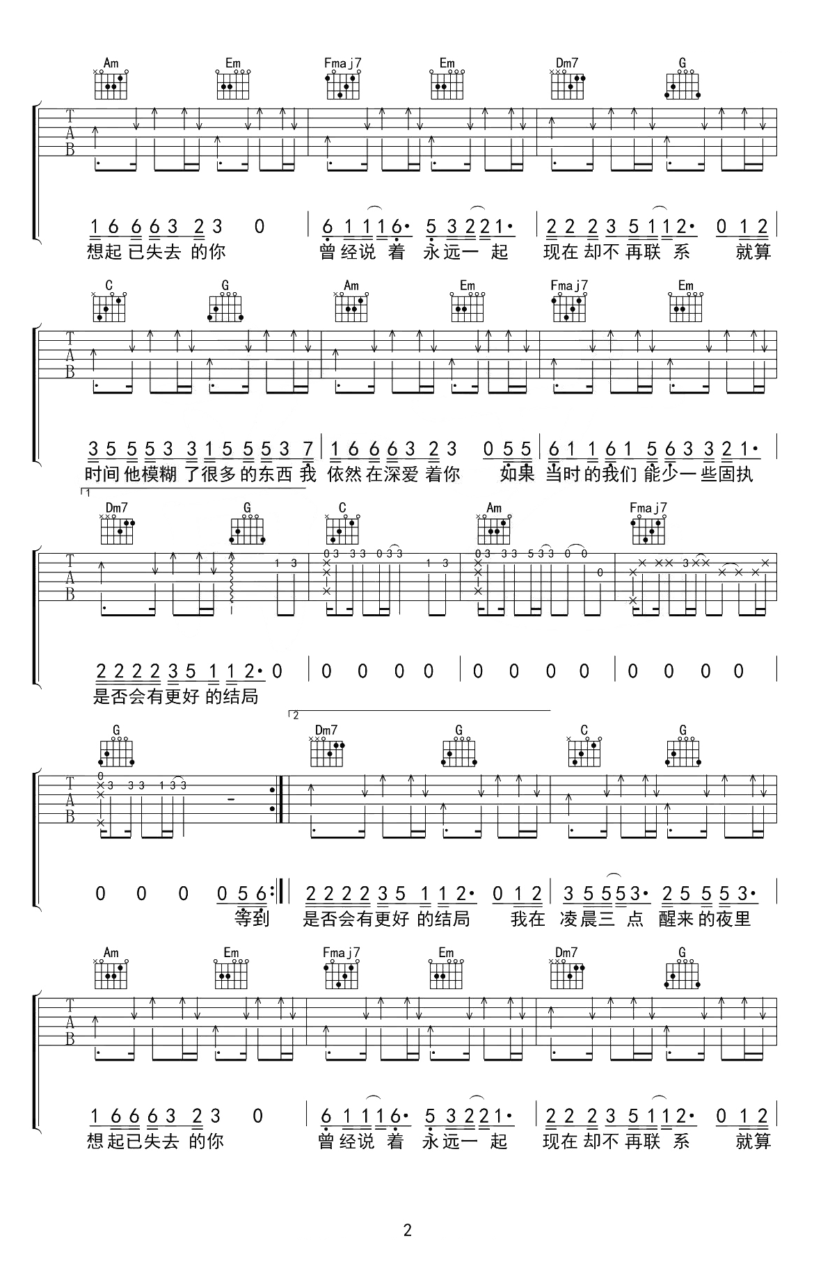 陈硕子《凌晨三点》吉他谱 - 音艺吉他编配第2张