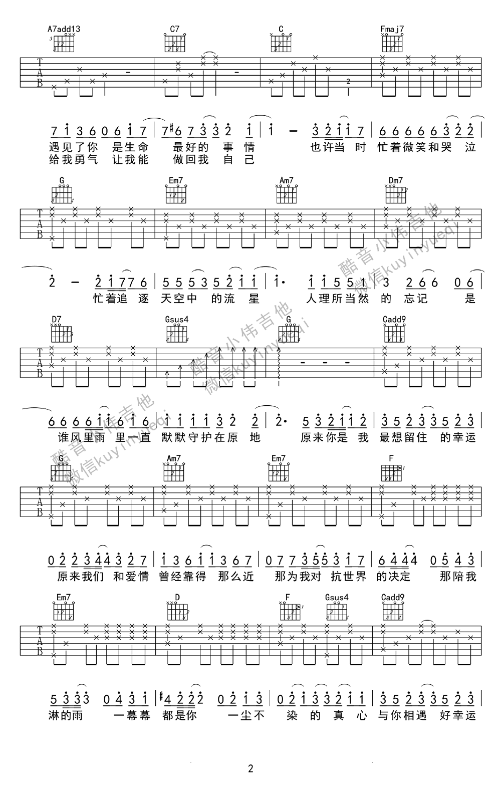 田馥甄《小幸运》吉他谱 - 酷音小伟编配第2张